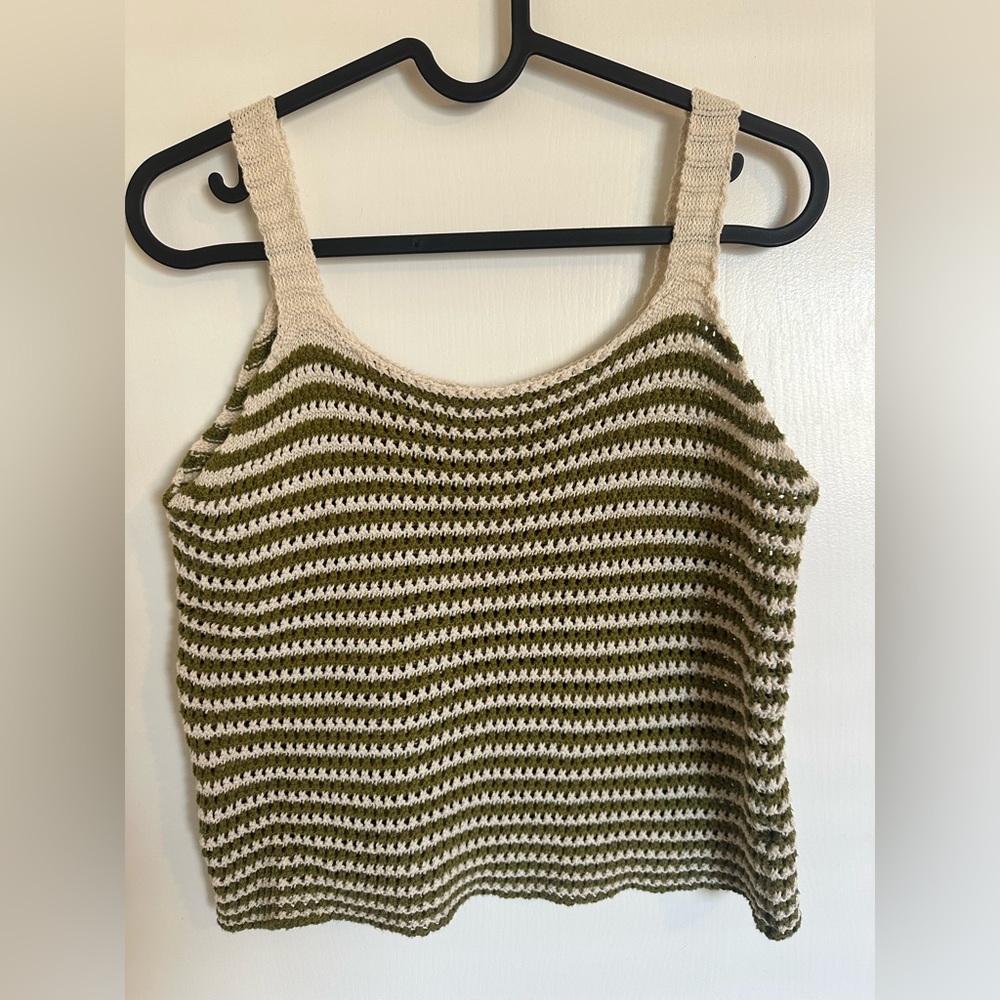 Olive and Cream Striped Crochet Tank Camisole